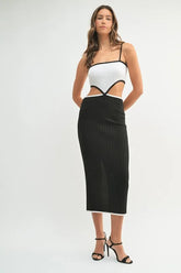 MABLE Ribbed Knit Color Block Cutout Midi Dress OutfitFlow